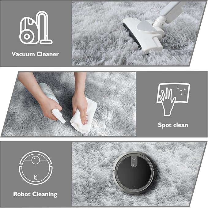 Tie-Dyed Fluffy Round Rug,Soft Area Rugs for Girls Room,Shaggy Rugs 6'X6' for Living Room,Non Slip Circle Rug for Kids Bedroom,Shag Plush Nursery Rug,Plush Carpet for Dorm,Furry Room Decor,Light Grey