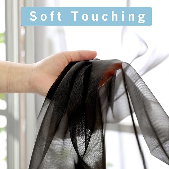 OWENIE Sheer Black Curtains 84 Inch Length 2 Panels Set for Living Room Bedroom, Rod Pocket Voile Sheer Panel Drapes, Black, 2pcs, Each 42" W x 48" L
