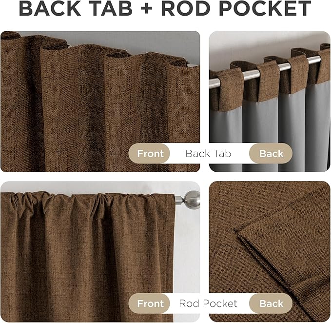Joydeco Blackout Curtains for Bedroom - 120 Inch Long 100% Light Blocking 2 Panels Cappuccino Drapes, Thermal Insulated Room Darkening Curtains, Linen Textured for Living Room, Rod Pocket & Back Tabs