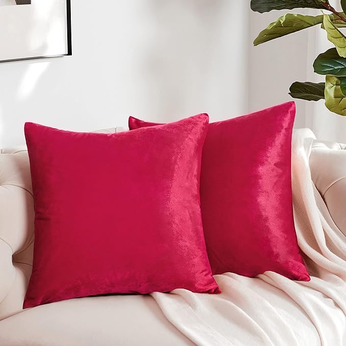 GIGIZAZA Red Velvet Decorative Throw Pillow Covers for Sofa Bed 2 Pack Soft Cushion Cover 20x20