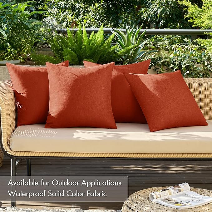 MIULEE Pack of 4 Decorative Burnt Orange Throw Pillow Covers Linen Waterproof Pillow Covers Outdoor Farmhouse Cushion Cases for Patio Garden Tent Balcony Couch Sofa 16x16 inch