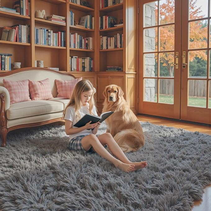 8x10 Area Rugs for Living Room Bedroom Rug, Large Area Rug Shag Shaggy Carpet Soft Plush Furry Bedside, Rugs for Home Decor (Dark Grey, 8x10 Feet)