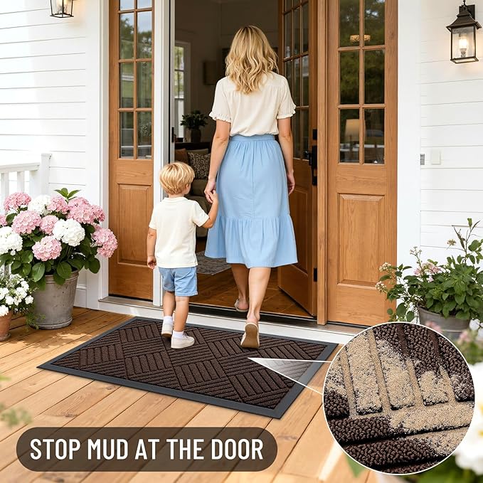 OLANLY Front Door Mat Outside Entrance 47x32, Absorbent, Heavy Duty Sturdy Natural Rubber Doormat Indoor Outdoor, Stain and Fade Resistant, Non-Slip Low Profile Floor Mat for Entryway, Brown Diamond