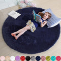 Dark Navy Round Rug 6Ft for Living Room Boys Bedroom, Fluffy Furry Fuzzy Plush Circle Area Rugs for Kids Room Decor Aesthetic, Indigo Shag Cool Dark Blue Carpet for Classroom Teen Dorm Baby Nursery