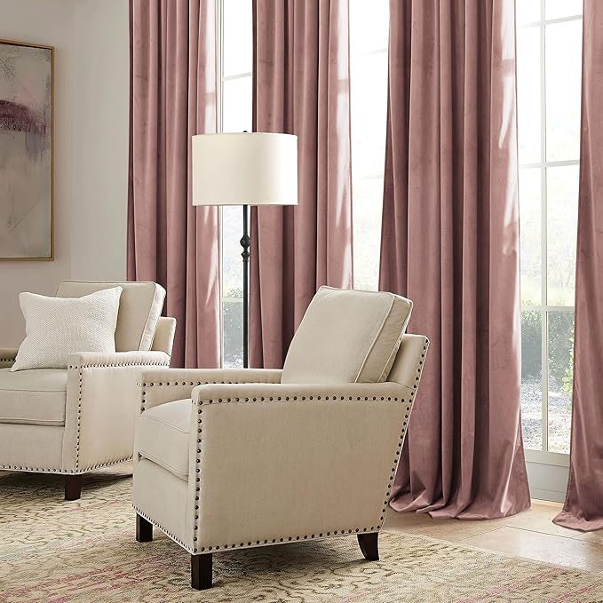 RYB HOME Girls Curtains for Bedroom, Back Tab Room Darkening Baby Kids Velvet Curtains 96 inches Long for Nursery, W 52 x L 96, 2 Panels Set