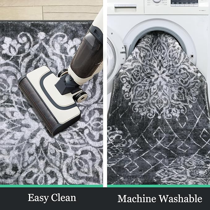 HEBE Hallway Runner Rug 2'x10' Washable Vintage Distressed Area Rugs Non Slip Laundry Rug Runner Boho Floor Carpet Runners for Hallways Entryway Laundry Room Kitchen Bathroom