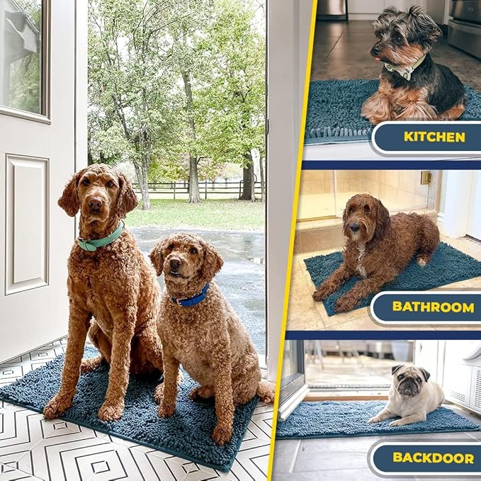 Muddy Mat® | Super Absorbent Door Mat Indoor, Microfiber Quick Dry Chenille Entryway Rug, Non-Slip Front Door Mat, Indoor Mats for Entryway, Machine Washable Pet Rug, Atlantic Blue XXL 60"X48"