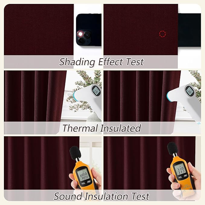 Guken 100% Blackout Curtains 120 Inch Length 2 Panels Set for Living Room Bedroom Back Tab Thermal Insulated Black Out Linen Drapes Room Darkening Window Curtains Burgundy 52x120