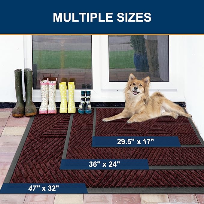 Smiry Front Door Mat Outside Entrance, Heavy Duty Sturdy Natural Rubber Doormat, Trap Dirt and Moisture, Easy Clean Low Profile Welcome Floor Mats for Indoor Outdoor Entry, 59x23 Inch, Dark Red