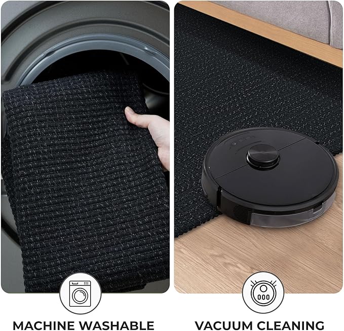 KOZYFLY Extra Long Runners for Hallways 3x18 ft Washable Kitchen Runner Non Slip Rubber Backed Hallway Rug Cotton Entryway Runner Rug Floor Carpet for Indoor Hall, Kitchen, Stair, Black/Dark Grey