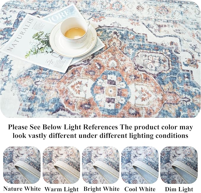 Washable 8x10 Living Room Rug: Oriental Water Resistant Rugs for Bedroom Dining Room Distressed Non Slip Ultra Soft Carpet for Nursery Farmhouse Medallion Home Decor Floor Decoration Mat(8x10 Brick)