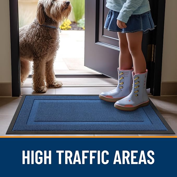 OLANLY Front Door Mat Indoor Outdoor Entrance, Waterproof All-Season, All-Weather Doormat, Sturdy Natural Rubber, Low Profile, Easy Clean Patio Porch Entryway Mat, 35x23, Navy Blue