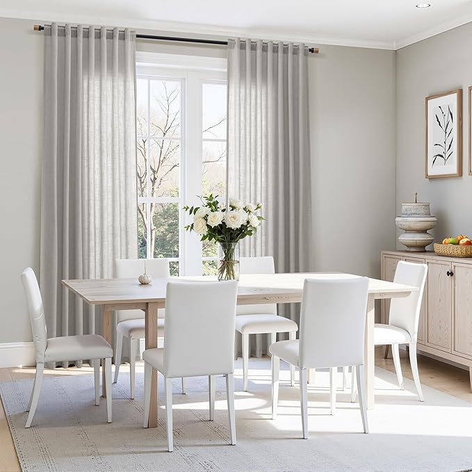 Nanspring Light Gray Linen Curtains 96 Inches Long for Living Room Light Filtering Semi Sheer Curtain Back Tab Rod Pocket Textured Luxury Grey Simple Modern Drapes for Bedroom 52x96, 2 Panels