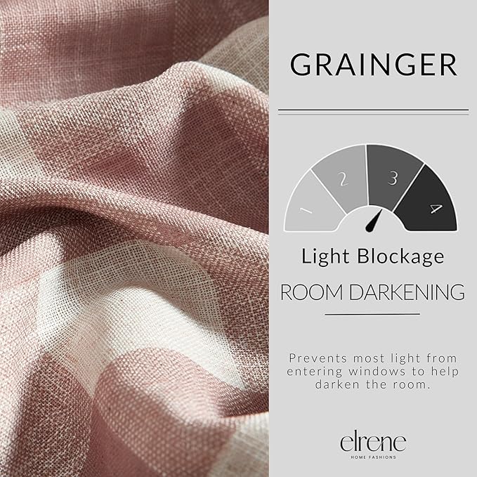 Elrene Home Fashions Farmhouse Living Grainger Buffalo-Check Room Darkening Window Curtain, Living Room and Bedroom Drape with Rod Pocket Tabs, 52" x 108", Red, 1 Panel