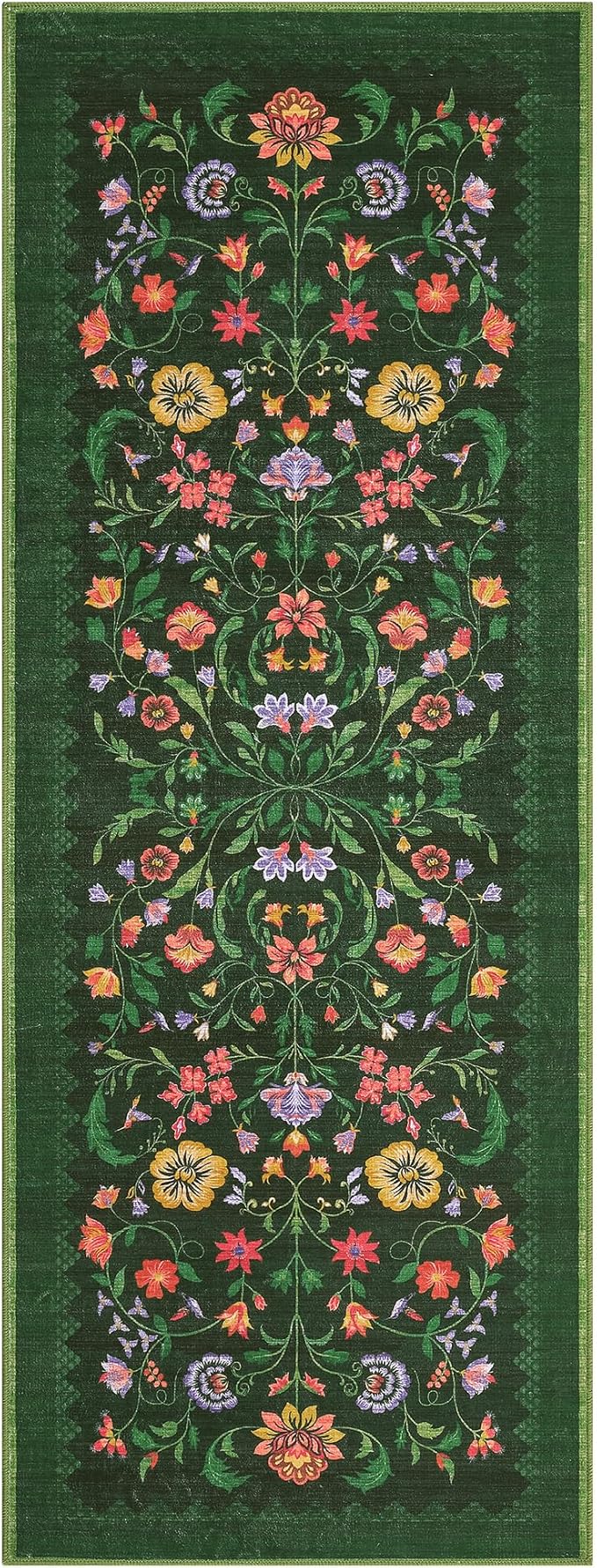 Protea Floral Rug 2x6 Runners for Hallways, Boho Kitchen Runner Rugs Non Slip Bath Runners, Vintage Washable Runner Rug for Bedroom, Soft Long Rugs for Entryway Bathroom Laundry Dorm, Forest Green