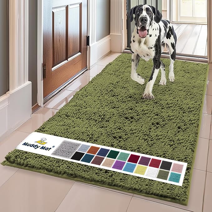 Muddy Mat® | Super Absorbent Door Mat Indoor, Microfiber Quick Dry Chenille Entryway Rug, Non-Slip Front Door Mat, Indoor Mats for Entryway, Machine Washable Pet Rug, Army Green 36"x60"