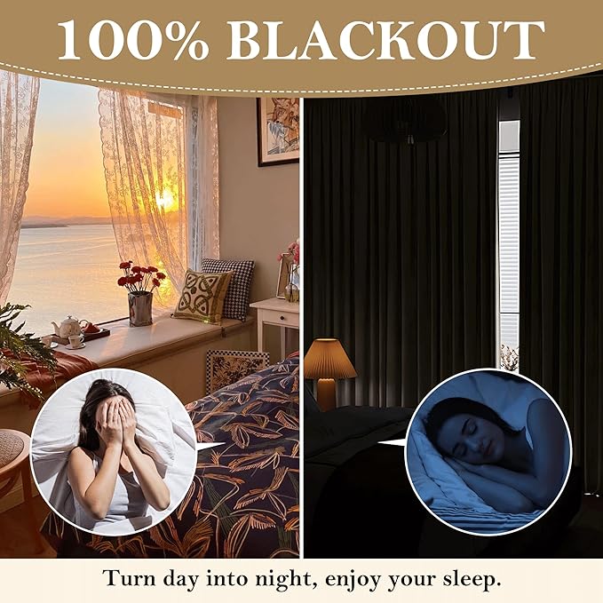 RYB HOME Cream White Linen Blackout Curtains, 100% Blackout Thermal Insulated Boho Farmhouse Window Curtain Panels for Living Room, Back Tab & Rod Pocket, 52" W x 96" L, 2 Panels Set