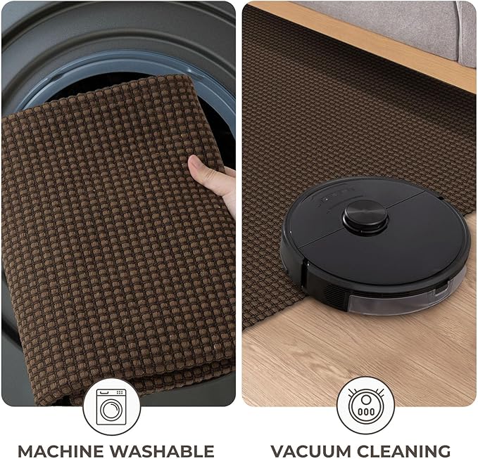 KOZYFLY Runners for Hallways 2.6x8 ft Washable Kitchen Runner Non Slip Rubber Backed Hall Runners Cotton Entryway Runner Rugs Floor Carpet for Indoor Backdoor Bedroom Kitchen, Reddish Brown/Coffee