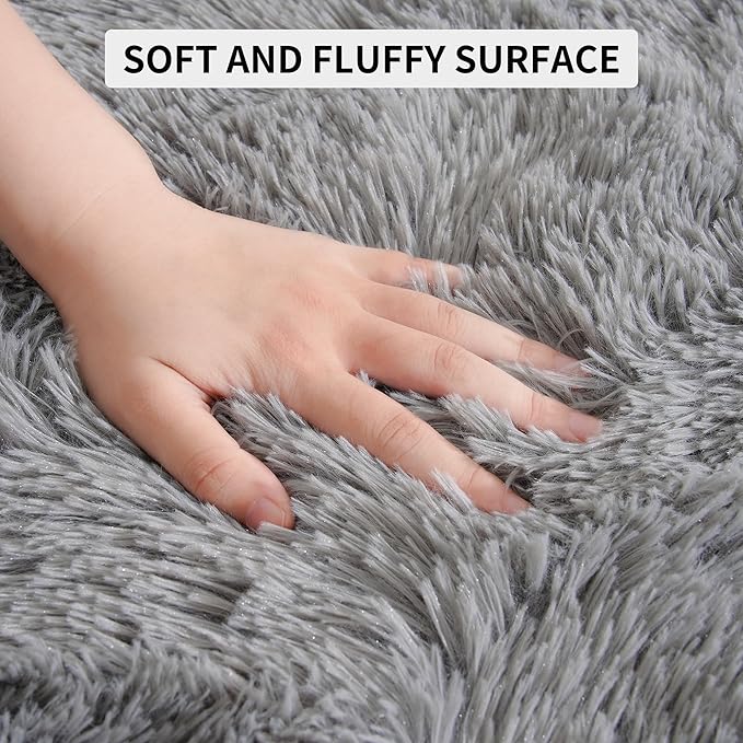 Tepook Super Soft Fluffy Rug for Bedroom, Modern Shaggy Fuzzy Kids Rugs for Living Room, Plush Indoor Nursery Home Decor Dorm Carpet with Non-Slip Bottom, Grey, 4 X 6 Feet