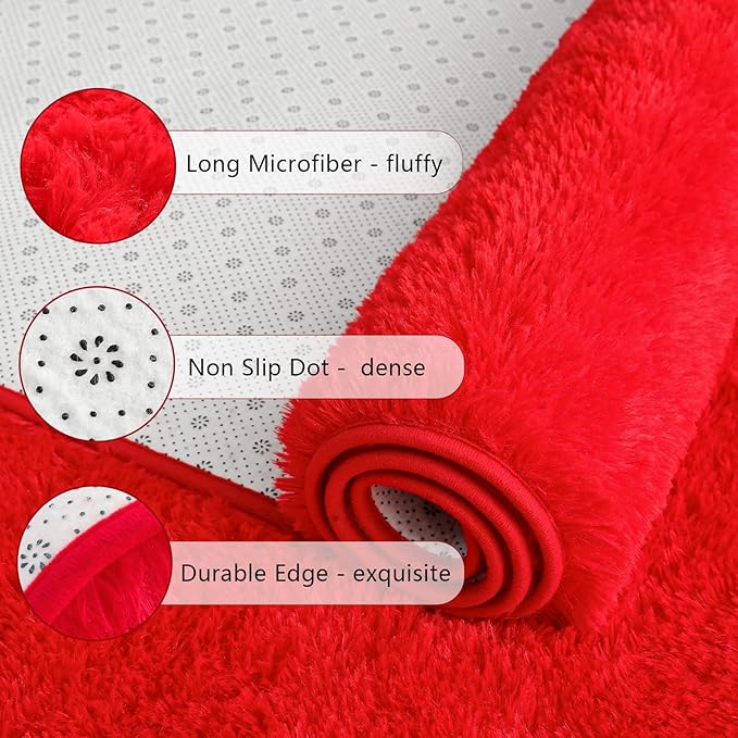 Chicrug Soft Area Rugs for Bedroom Living Room Plush Fluffy Rug 5x8 Feet, Shag Furry Area Rug Carpet Non Shedding for Nursery Children Kids Girls Room Home Decorative, Red