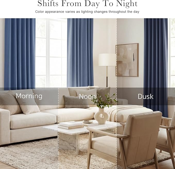 PONY DANCE Blackout Curtains for Bedroom, Room Darkening 96 inch Curtains 2 Panel Set, Thermal Insulated Drapes for Living Room Window Treatment, Back Tab/Rod Pocket, 52 x 96 Inch, Blue Haze