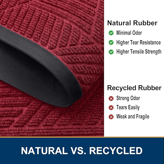 Smiry Front Door Mat Outside Entrance, Heavy Duty Sturdy Natural Rubber Doormat, Trap Dirt and Moisture, Easy Clean Low Profile Welcome Floor Mats for Indoor Outdoor Entry, 59x23 Inch, Wine Red