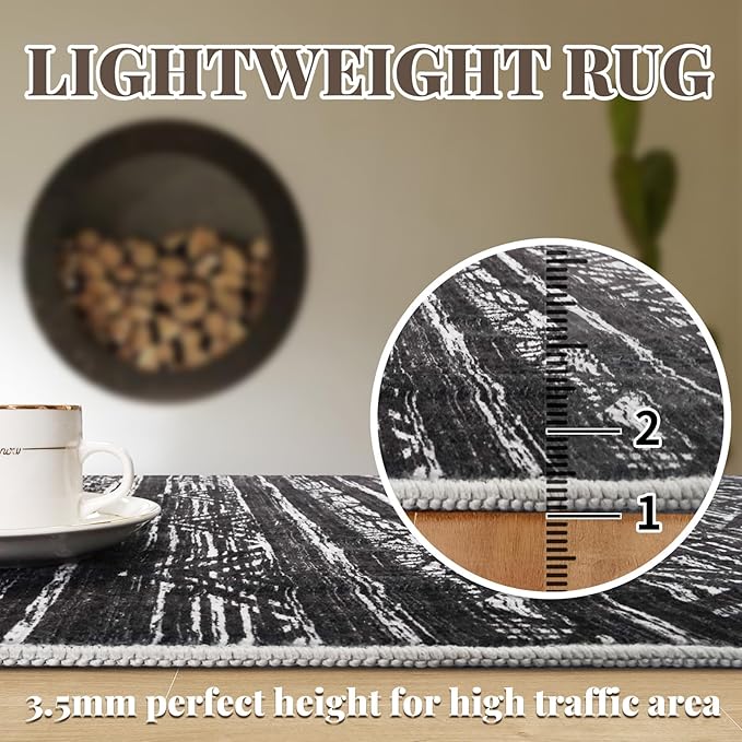 2x4 Washable Entryway Runner Rug: Moroccan Small Area Rug Soft Non Slip Door Mat for Hallway Low Pile Thin Stain Resistant Floor Carpet for Kitchen Bedroom Bathroom Bedside Indoor(2x4,Black)