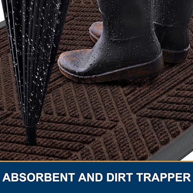 Smiry Front Door Mat Outside Entrance, Heavy Duty Sturdy Natural Rubber Doormat, Trap Dirt and Moisture, Easy Clean Low Profile Mats for Indoor Outdoor Entry, Irregular Triangle (47x30, Dark Brown)