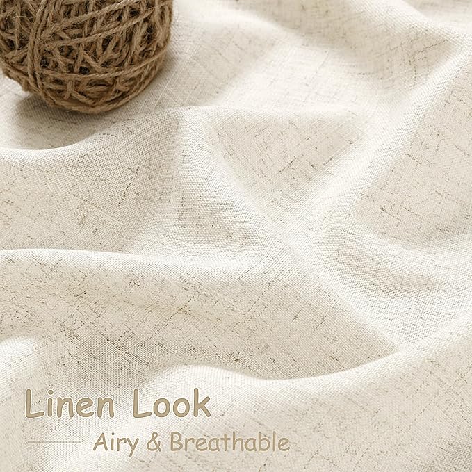 Nanspring Warm Beige Linen Curtains Semi Sheer 96 Inches Long 2 Panels Set for Living Room Back Tab Rod Pocket Light Filtering Drape for Bedroom Modern Farmhouse Coastal Decor Protect Privacy 52x96