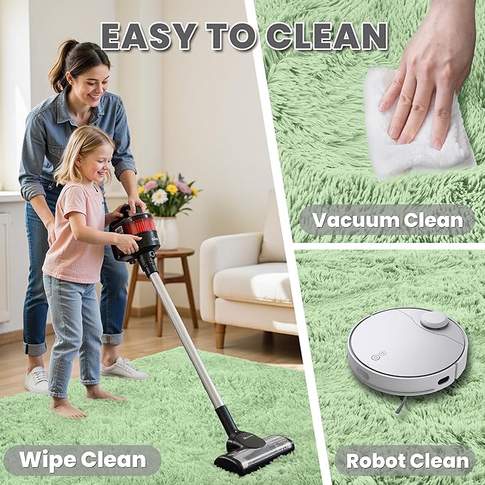 6x9 Area Rugs for Living Room Rug: Soft Fluffy Shag Mint Green Rugs for Bedroom, Non-Slip Large Fuzzy Plush Rug Indoor Floor Carpet for Nursery Kids Boys Girls Room, Dorms, Playroom, Modern Home Decor