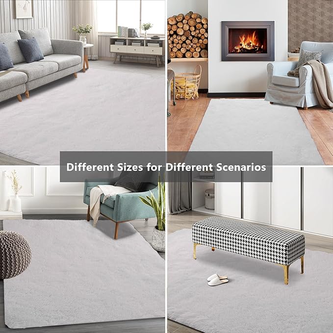 Shag Area Rugs for Bedroom Living Room,6X9 Ultra Soft White Fluffy Area Rugs for Dorm, Indoor Carpet Nursery Rugs for Kids Room Home Decor,White
