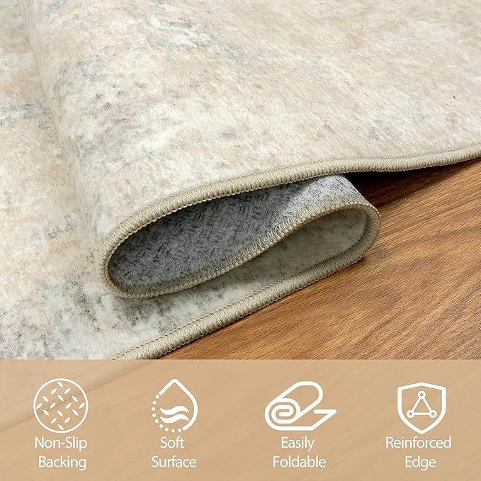 6x9 Area Rugs for Living Room Rug Washable: Abstract Rug for Dining Room Bedroom Carpet Non Slip 6 by 9 Indoor Modern Nursery Home Office Beige Grey