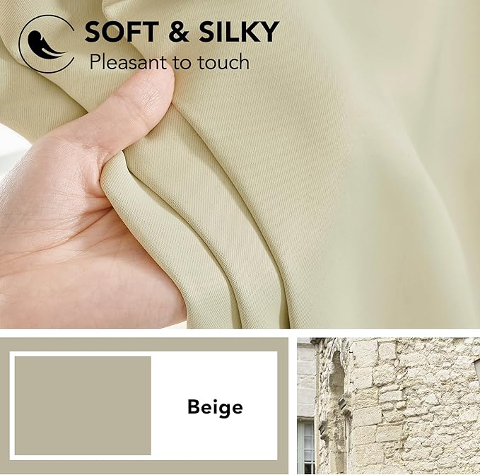 Deconovo Blackout Curtains, Thermal Insulated, W52 x L84 2 Panels, Back Tab, Machine Washable, Room-Darkening Drapes for Bedroom/Living Room Beige