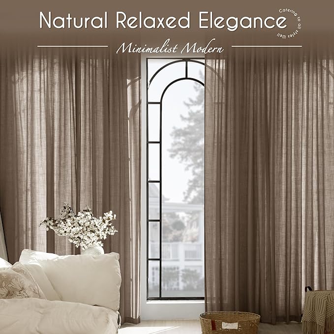 Chocolate Brown Linen Curtain 90 inch Length 2 Panels Set Back Tab Light Filtering Living Room Curtain Drapes Home Office Modern Minimalist Decor Farmhouse Boho Neutral Semi Sheer Curtain 90 inch Long