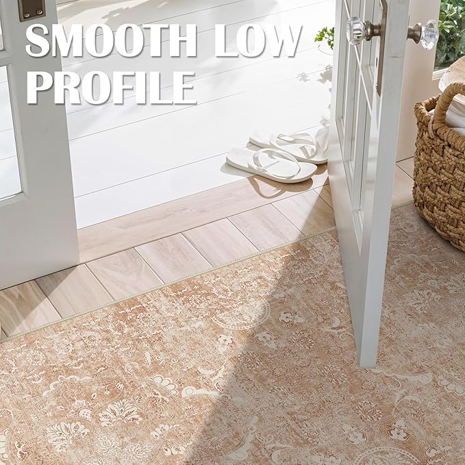 2'6"x12' Washable Hallway Runner Rug - Non Slip Kitchen Runner Rugs with Rubber Backing Vintage Low-Pile Carpet Runners for Entryway Dining Room Laundry Room Home Decor (Brick)