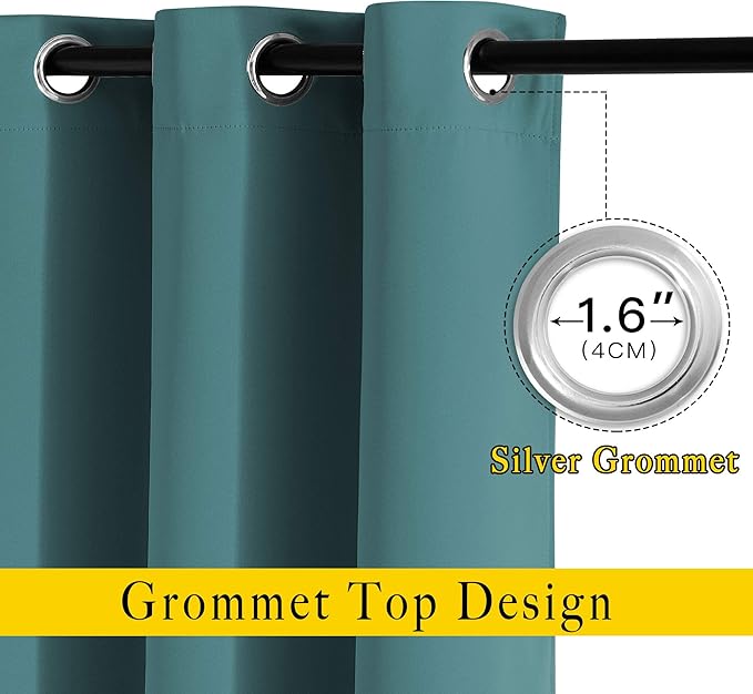 NICETOWN Blackout Sea Teal Curtains for Sliding Glass Door, Grommet Window Treatment Thermal Curtains Room Dividers for Living Room/Bedroom, 2 Panels, W66 x L102