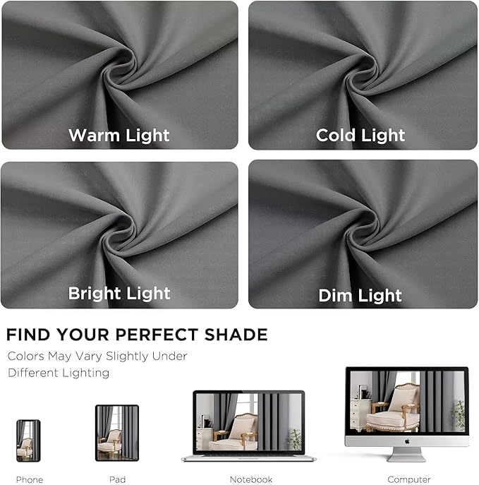 Joydeco Blackout Curtains 108 Inch Length 2 Panels Set, Thermal Insulated Long Curtains& Drapes 2 Burg, Room Darkening Grommet Drapes for Living Room Bedroom Window (Light Grey, W52 x L108 Inch)