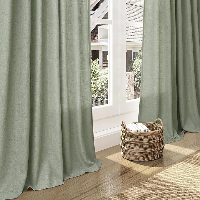 Desert Sage Linen Curtains for Living Room 98 Inches Long Light Filtering Semi Sheer Curtain Back Tab Rustic Farmhouse Decor Elegant Luxury Boho Drapes for Bedroom Dinner Room 52x98, 2 Panels