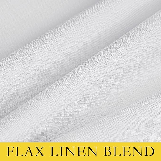 NICETOWN 100% Absolutely Blackout Linen Curtains with Thermal Insulated White Liner, White, 52 inches Wide, 45 inches Length Energy Saving Curtains for Cafe 2 Panels Set, Vertical Blinds
