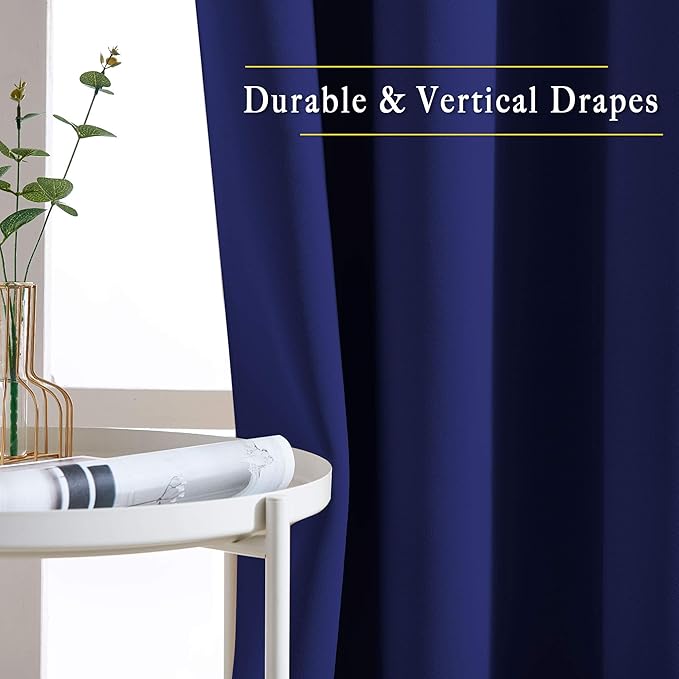 NICETOWN Blackout Curtain Panels 84 - Window Treatment Energy Saving Thermal Insulated Solid Grommet Blackout Drapes for Living Room (Navy Blue， 1 Pair， 52 by 84-Inch)
