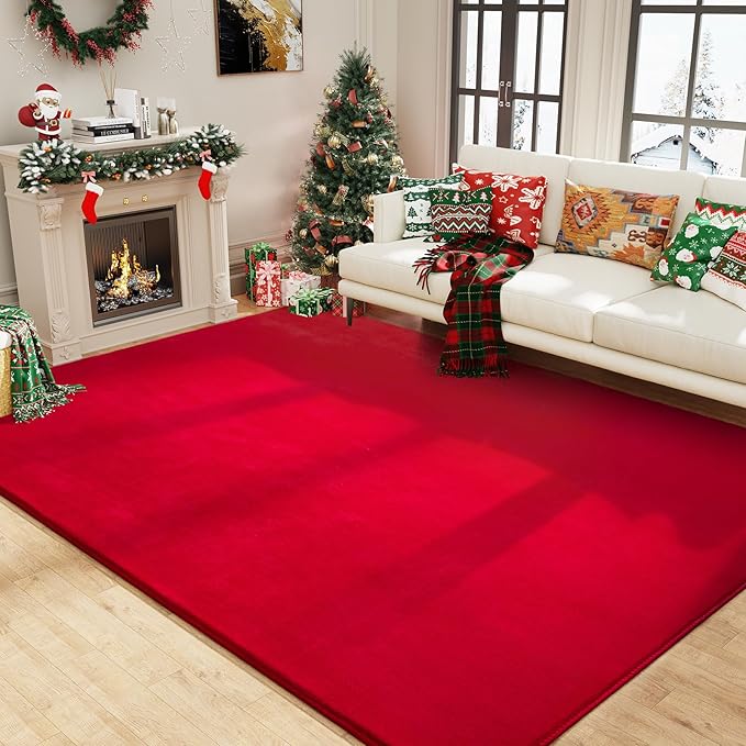 Amearea Large Modern Area Rugs for Bedroom Living Room, 6x9 Feet Red Thickened Memory Foam Rug, Fluffy Indoor Washable Rugs Non Slip Minimalist Carpet for Boys Girls Dorm Nursery Room Decor