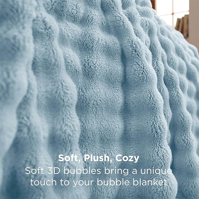 Bedsure 3D Fleece Bubble Blanket for Couch - GentleSoft Blue Throw Blanket for Sofa Bed Room Decor - Luxury Soft Cozy Gifts for Kids Girls, Lightweight, All Seasons, Light Blue, 50"×60"