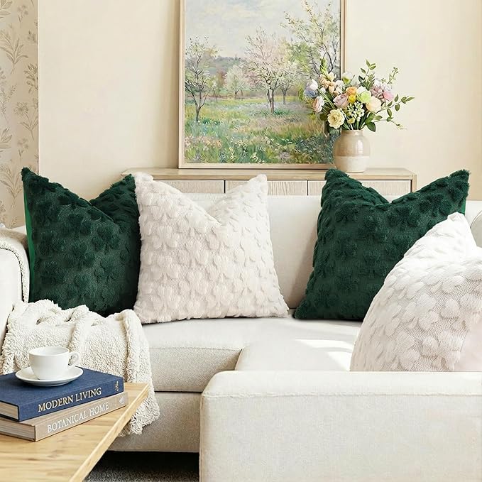 decorUhome St. Patrick’s Day Shamrock Green Pillow Covers 16x16 Inch Set of 2, Soft Plush Faux Wool Throw Pillow Covers, Farmhouse Spring Holiday Decor for Sofa Living Room