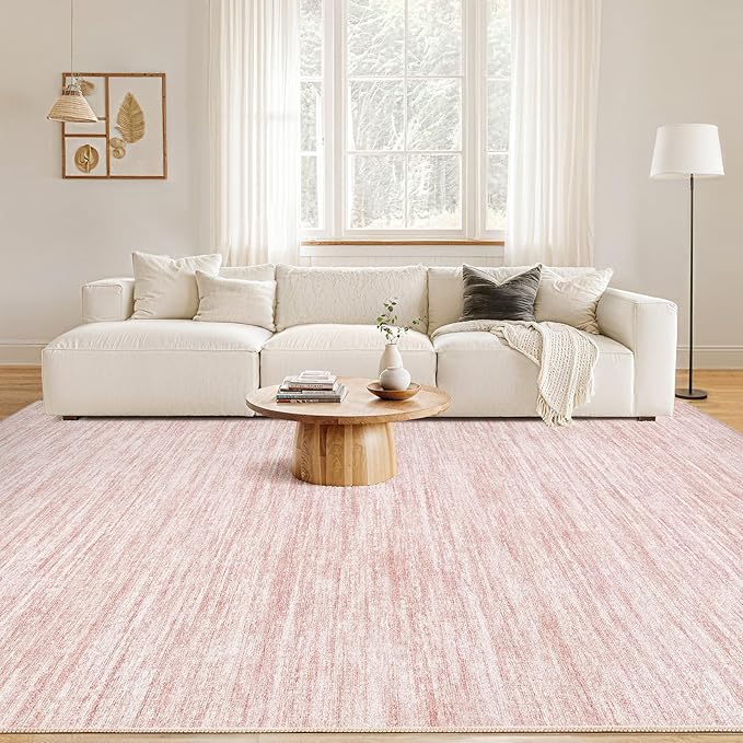 Nakagishi 5X7 Area Rugs Living Room: Washable Large Vintage Rug Neutral Non-Slip Soft Stain Resistant Indoor Carpet for Bedroom Nursery Dining Room Office Playroom - Pink-01