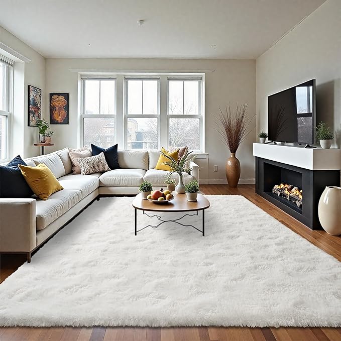 LOCHAS Ultra Soft Indoor Modern Area Rugs Fluffy Living Room Carpets for Children Bedroom Home Decor Nursery Rug 9x12 Feet, Cream