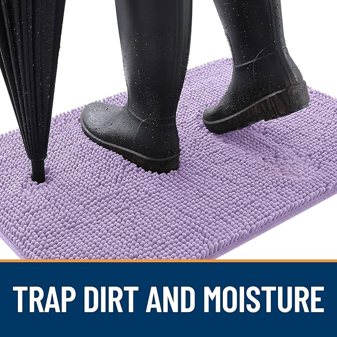OLANLY Dog Door Mat for Muddy Paws 47x32, Absorbs Moisture and Dirt, Absorbent Non-Slip Washable Doormat, Quick Dry Chenille Mud Mat for Dogs, Entry Indoor Entryway Carpet for Inside Floor, Lavender