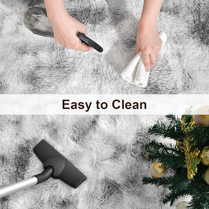 TWINNIS Super Soft Shaggy Rugs Fluffy Carpets 6x9 Feet, Indoor Modern Plush Area Rugs for Living Room Bedroom Kids Room Nursery Home Decor, Upgrade Anti-Skid Fuzzy Rug, Grey and White