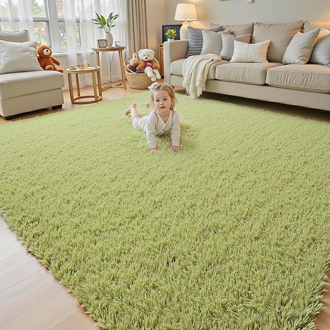 9x12 Area Rugs for Living Room Bedroom, Large Area Rug Shag Shaggy Carpet Soft Plush Furry Bedside Rug, Machine Washable Area Rugs for Kids Girls Boys Home Decor(9 x 12, Grass Green)