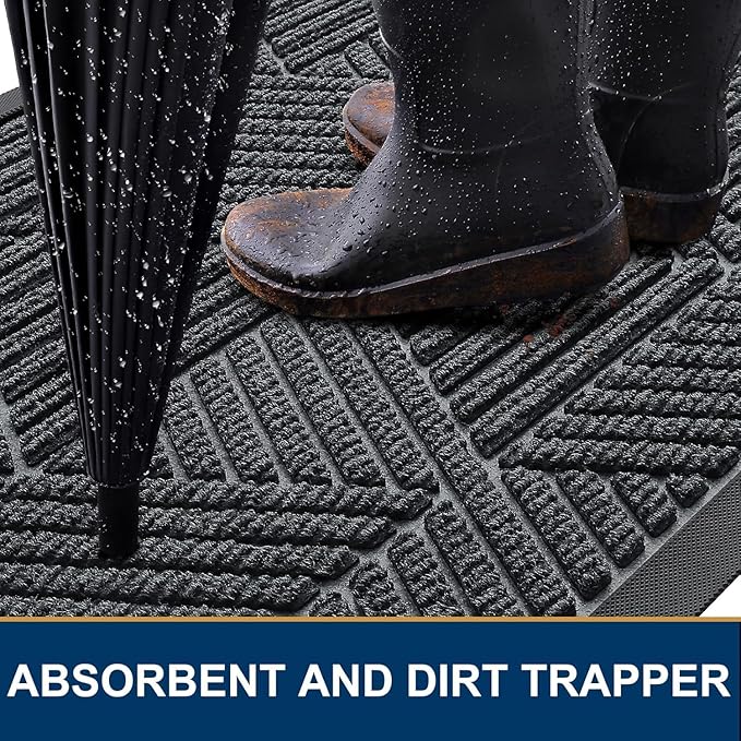 Smiry Front Door Mat Outside Entrance, Heavy Duty Sturdy Natural Rubber Doormat, Trap Dirt and Moisture, Easy Clean Low Profile Welcome Floor Mats for Indoor Outdoor Entry, 47x23 Inch, Grey
