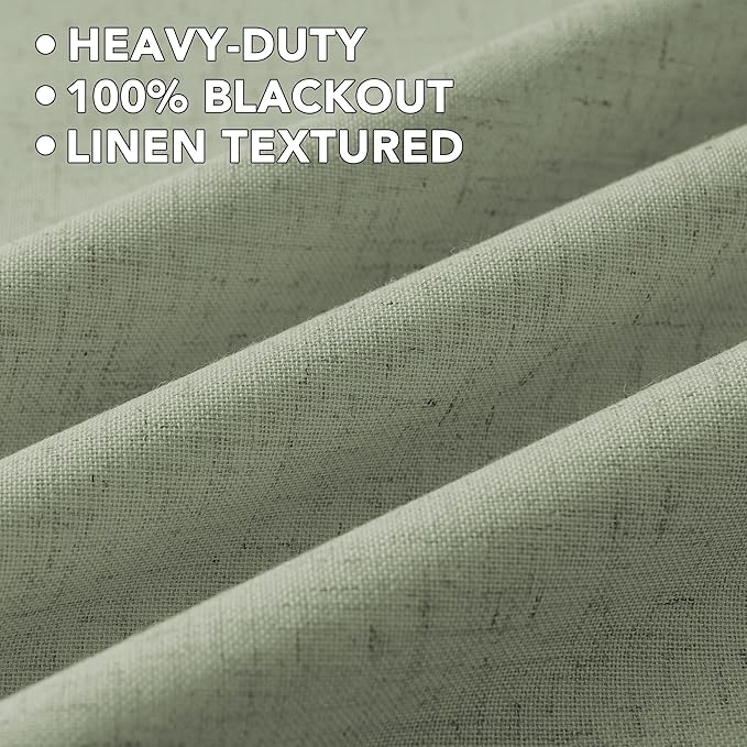 H.VERSAILTEX Linen Curtains 100% Blackout Curtains for Bedroom 84 inch Long Full Light Blocking Nature Linen Blended Window Curtains for Living Room Nickel Grommet (2 Panels, Heathered Tea)